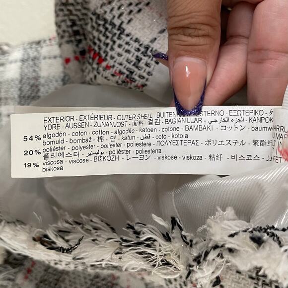 Zara Dress Womens Medium White Plaid Tweed Metallic Mini Sheath Preppy Academia - Picture 11 of 12